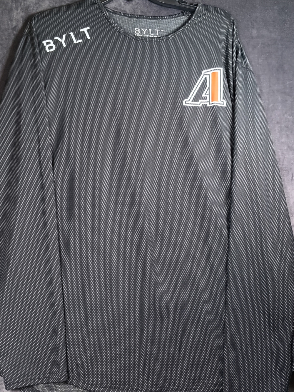 BYLT Basics Men's Long Sleeve Performance Shirt - Black with Orange Accent